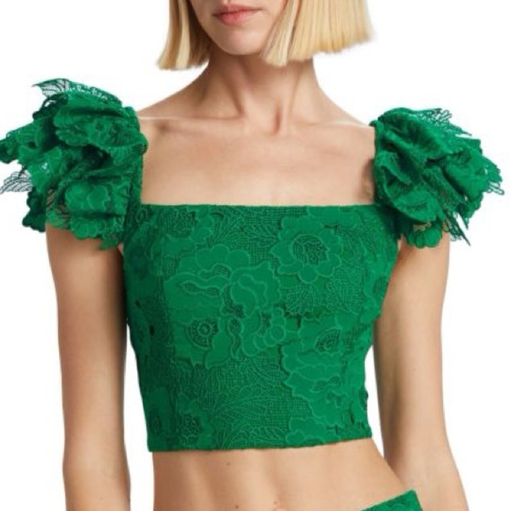 Alice + Olivia Tawny Ruffle Lace Crop Top Size 0